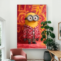 תמונת קנבס צבעונית עם דמות מצוירת בסגנון גרפיטי ואופנה אורבנית על רקע אדום