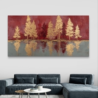 יער הזהב האדום – תמונת קנבס עצי זהב על רקע בורדו | CY4511