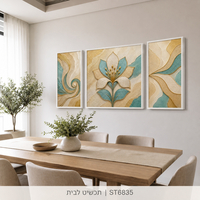 סט 100 קנבס – פרח לוטוס טורקיז-שמנת-זהב אלגנטי | 3 תמונות