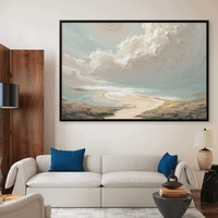 תמונת קנבס של חוף טבעי עם שמיים בתכלת-קרם ועננים מסתחררים – NEXTGEN BY BAR