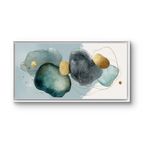 תמונת קנבס לרוחב בסגנון אקוורל בגווני טורקיז אפור וכחול עם נגיעות זהב עדינות – תכשיט לבית