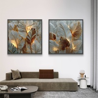 זוג תמונות קנבס עלים זוהרים בגווני פנינה, זהב ושמפניה – דגם SB6302