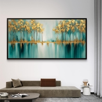 אגם זהב – תמונת קנבס עצים מוזהבים מעל השתקפות טורקיז רגועה | CK7122