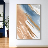 תמונת קנבס מופשטת בגווני חום, כחול ולבן בהדפסה חלקה וללא תבליט – תכשיט לבית