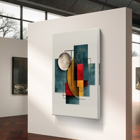 אמנות קנבס מודרנית עם עיגול ומלבנים בקומפוזיציה מאוזנת