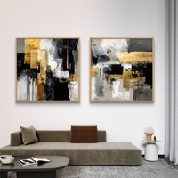 סט זוג קנבסים מרובעים אבסטרקטיים עם נגיעות זהב דרמטיות