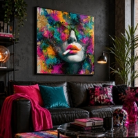 סערת פופ ארט – תמונת קנבס מרובעת צבעונית עם פורטרט נשי | SQ3093