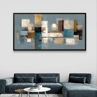 תמונת קנבס לרוחב בסגנון אבסטרקט גאומטרי בגווני כחול ובז’ לעיצוב הבית