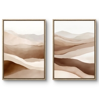 ציורי קנבס אבסטרקטיים בהשראת נוף מדברי בגווני שמנת וחום