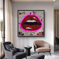 תמונת שפתיים ניאון ורוד – אמנות LED על סוללות עם שלט רחוק--מידה 83*83 ס