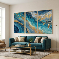 שלשת תמונות קנבס אבסטרקטיות בגווני טורקיז, כחול וזהב – דגם TA1361