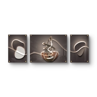 תמונת זכוכית מחולקת בעיצוב אבסטרקטי מודרני עם קווי אור וצורות זורמות