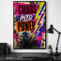 תמונת קנבס השראה CHAOS INTO POWER בגרפיטי ניאון | דגם MT394