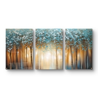 שלשת תמונות זכוכית יער אור בכחול וזהב – דגם GG5474