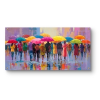 גשם של צבע – תמונת זכוכית אורבנית עם מטריות צבעוניות והשתקפויות | GP1392