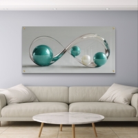 תמונת זכוכית לרוחב עם עיצוב אינסוף וכדורים בגווני טורקיז ושמנת
