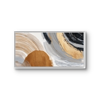 תמונת קנבס מופשטת לרוחב בגווני שחור, אפור וזהב – תכשיט לבית