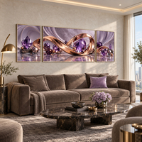 סט תמונות קנבס אבסטרקטי סגול וזהב | דגם CT4587