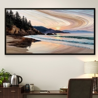 תמונת קנבס של שקיעה בחוף עם קווים גרפיים רכים, הדפסה חלקה NEXTGEN BY BAR