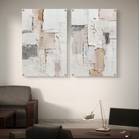 תמונת זכוכית זוגית אבסטרקטית בגווני שמנת ואבן בהדפסה חלקה ומינימליסטית