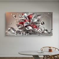 ליליות כרום ארגמן – תמונת זכוכית יוקרתית עם פרחים אדומים־לבנים ואלמנטים כסופים | PN2502