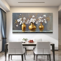 תמונת קנבס לסלון – אגרטלי זהב עם פרחים לבנים | דגם TS5943