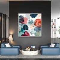 קולאז׳ אקוורל – תמונת קנבס אבסטרקט צבעי מים בטורקיז וקורל | SQ3382