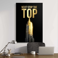 תמונת קנבס לאורך עם מסר מוטיבציה Next Stop The Top בגווני שחור וזהב, הדפסה חלקה ללא תבליט