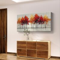 תמונת קנבס לרוחב עם שדרת עצים בגווני אדום כתום וזהב לעיצוב הבית