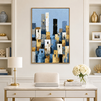 עיר זהב כחולה - תמונת קנבס אבסטרקטית של קו רקיע בגווני כחול וזהב – דגם MT9334