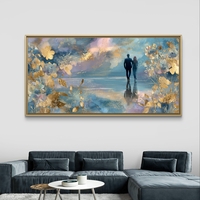 שעת קסם – תמונת קנבס זוג רומנטי על רקע פרחוני בגווני כחול וזהב | MS1353