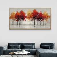 תמונת קנבס לרוחב עם שדרת עצים בגווני אדום כתום וזהב לעיצוב הבית
