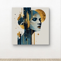 תמונת קיר יוקרתית בסגנון ארט דקו עם דיוקן נשי בכחול וזהב לעיצוב מודרני