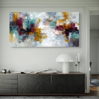 תמונת קנבס מופשטת לרוחב בגווני טורקיז, בורדו וזהב – תכשיט לבית