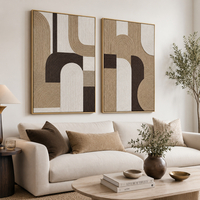 זוג תמונות קנבס גיאומטרי חום-בז' אבסטרקטי FT992