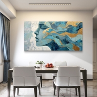 תמונה לסלון בגווני כחול-טורקיז עם נגיעות זהב, סגנון אבסטרקט אלגנטי