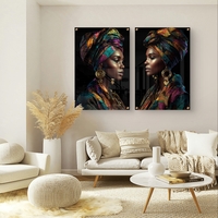 סט תמונות זכוכית זוגי עם דמות נשית בטורבן צבעוני בעיצוב דרמטי ויוקרתי