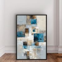 בלוקים בתכלת – תמונת קנבס אבסטרקט גיאומטרי בגווני תכלת ובז׳ | CT2223