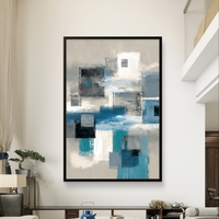 בלוקים כחולים – תמונת קנבס אבסטרקט גיאומטרית בכחול, אפור ולבן | CR6544