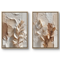 סט קנבס מודרני עם אלמנטים בוטניים בגוונים חמים