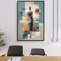 תמונת קנבס של דמות נשית מאחור בסגנון אבסטרקט גאומטרי בגוונים רגועים