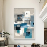 בלוקים כחולים – תמונת קנבס אבסטרקט גיאומטרית בכחול, אפור ולבן | CR6544