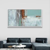 אמנות קנבס מינימליסטית בגווני כחול וחום חלודה