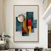 קנבס מודרני צבעוני עם צורות גיאומטריות וקווים דקים