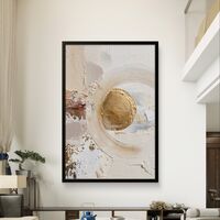 עיגול זהב שקט – תמונת קנבס אבסטרקט טקסטורלי בגווני שמנת, ורוד עתיק וזהב | CY1213