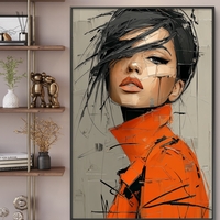 ציור אבסטרקטי של אישה בגווני שחור כתום ובז׳