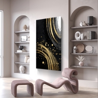 מעגלי זהב על שחור – תמונת קנבס אבסטרקט יוקרתית בשחור, לבן וזהב | DC4473