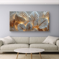 עלי זהב ולבן על זכוכית – תמונת זכוכית יוקרתית למשרד ולסלון | GX4175