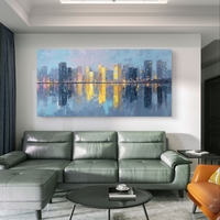 תמונת קיר אורבנית לסלון בגווני כחול, אפור וזהב