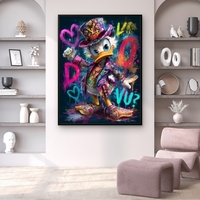 תמונת קנבס צבעונית בסגנון גרפיטי אורבני עם דמות מאוירת וצבעים עזים לעיצוב מודרני לבית